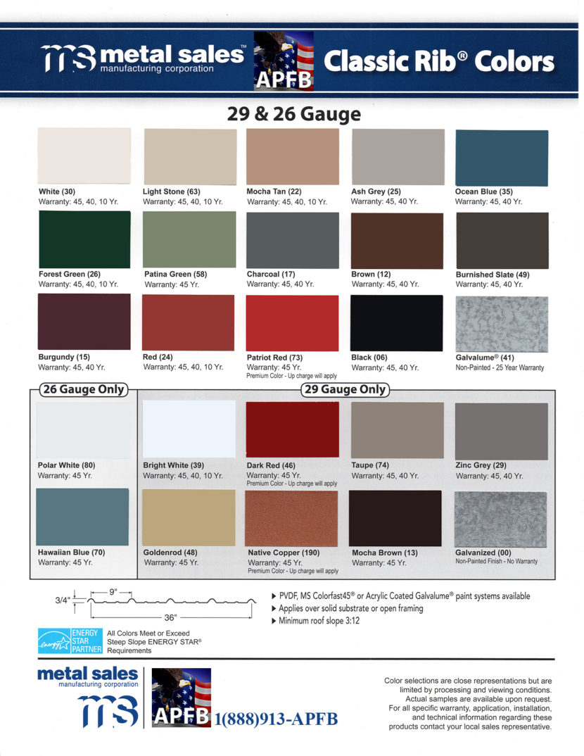 georgia metals color chart Sheet metal color chart